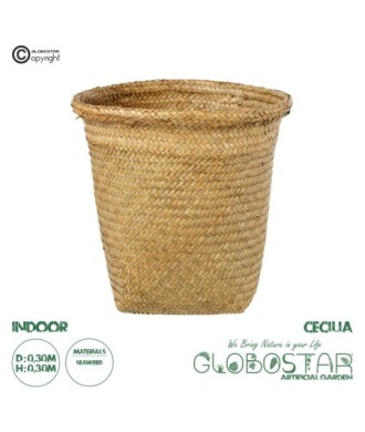 GloboStar® Artificial Garden CECILIA 20344 Διακοσμητικό Ψάθινο Καλάθι - Κασπώ Γλάστρα - Flower Pot Μπεζ Φ30cm x Υ30cm